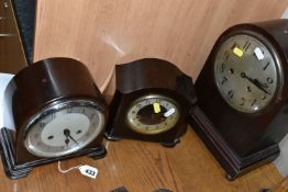 THREE MANTEL CLOCKS, comprising a Bakelite Enfield 1920's art deco clock with chrome bezel, an art