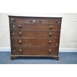 A GEORGIAN MAHOGANY CHEST OF TWO SHORT OVER FOUR LONG GRADUATED DRAWERS, on bracket feet, length
