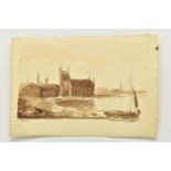 JOHN LAPORTE ( 1761-1839) A LOOSE SKETCH DEPICTING A DINGHY WITH CHURCH BEYOND, signed bottom