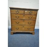 A GEORGIAN MAHOGANY CHEST OF TWO SHORT OVER THREE LONG DRAWERS, with brass swan neck handles, on