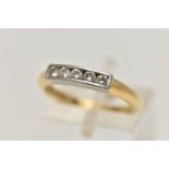 AN 18CT GOLD FIVE STONE DIAMOND RING, five channel set, round brilliant cut diamonds, estimated