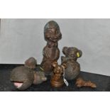 SIX BRONZED METAL FIGURES, to include 'Mickey Mouse' a lamb, clown, laughing duck, together with a