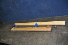 TWO BEAM CLAMPS ON OAK STAYS including a Record M130 set