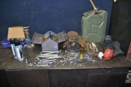 A SELECTION OF AUTOMOTIVE TOOLS AND ACCESSORIES including Bedford, Stahwille and other spanners, a