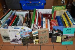 THREE BOXES OF ASSORTED BOOKS, to include over sixty hardback books, topics include golf, steam