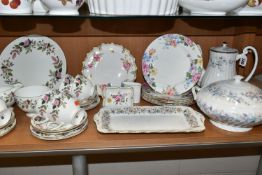 A COLLECTION OF TEA WARES, to include a twenty one piece Wedgwood Hathaway Rose tea set,