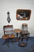 A SELECTION OF OCCASIONAL FURNITURE, to include a flame mahogany bevelled edge wall mirror, 87cm x