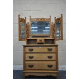 AN ART NOUVEAU STYLE SATINWOOD DRESSING CHEST, with triple mirror and single small drawer, above