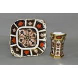 TWO PIECES OF ROYAL CROWN DERBY IMARI 1128 PATTERN, comprising a small hexagonal vase, height 11.