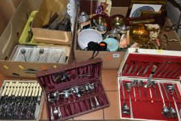 THREE BOXES AND LOOSE SUNDRY ITEMS ETC, to include a Singer 99K sewing machine in hard case,