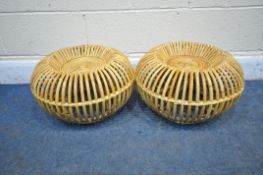 A PAIR OF SMALL BAMBOO LOBSTER POT STOOLS, diameter 46cm x height 26cm (condition - overall good
