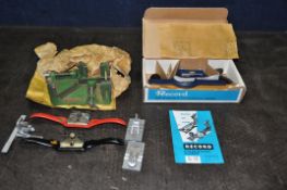 A RECORD 735 FIBREBOARD PLANE in original box (looks unused), a Stanley and a Record Spokeshaves,