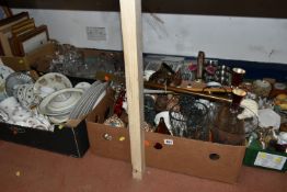 SIX BOXES AND LOOSE CERAMICS, GLASS, PICTURES AND SUNDRY ITEMS, to include a Joseph Henry Lynch (