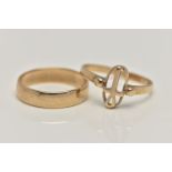 TWO 9CT GOLD RINGS, the first a polished band ring, approximate band width 4.3mm, hallmarked 9ct