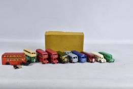 A QUANTITY OF REPAINTED AND RESTORED DINKY TOYS BUSES AND COACHES, examples of 29c with second