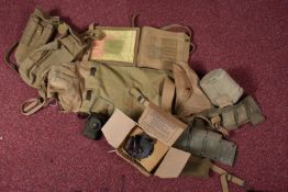 A SELECTION OF WWI AND LATER MILITARY ITEMS, this lot includes a boxed Civilian gas mask in a
