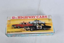 A BOXED TWELVE PIECE HIGHWAY CARS TIN LITHO ICHIMURA CAR SET, numbered 20529, friction powered, made
