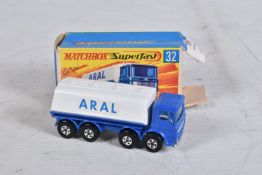 A BOXED MATCHBOX SUPERFAST DIE-CAST ARAL TANKWAGEN, no.32, blue body with white tank, signed Aral to