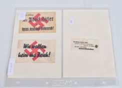 THREE ANTI-DOLFUSS NAZI PROPAGANDA LEAFLETS, two feature black printed words with a large red