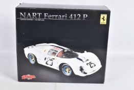 A BOXED LIMITED EDITION GMP NART FERRARI 412 P 1:18 MODEL VEHICLE, numbered G1804114, white