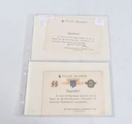 TWO GREETINGS CARDS FROM THE OBERSTURMBANNFURER OF A REGIMENT OF THE SS POLICE, station in