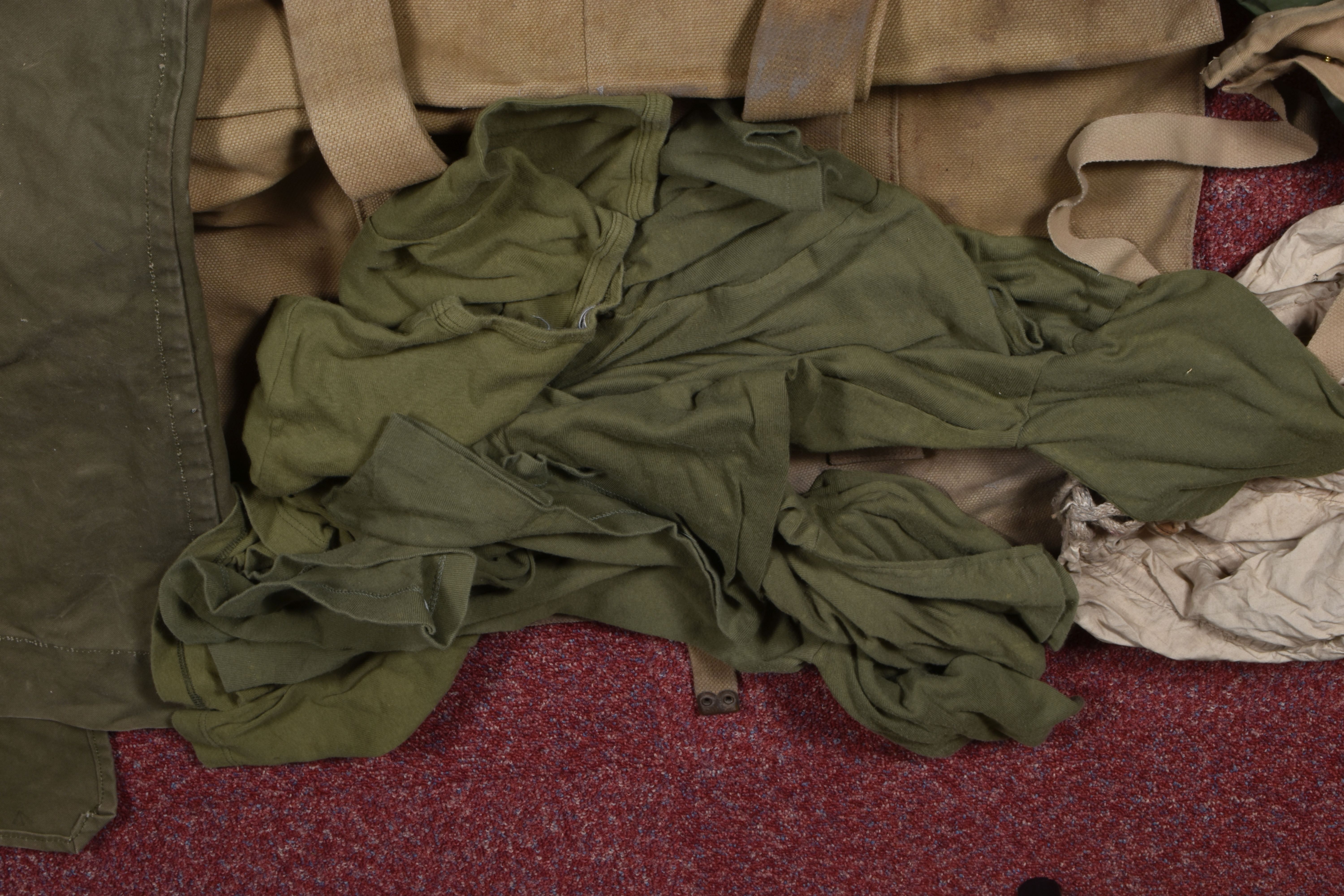 A QUANTITY OF MILITARY RELATED ITEMS, to include four groundsheets, four olive green t shirts, - Image 6 of 12