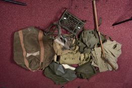 AN ASSORTMENT OF MILITARY BAGS AND OTHER ITEMS, to include a GQ parachute bag, two medics bags,