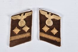 A PAIR OF THIRD REICH GERMAN NSDAP UNIFORM COLLAR TABS, this pair is a brown velvet type material