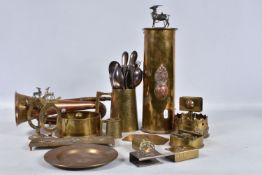 A COLLECTION OF ROYAL WARWICKSHIRE TRENCH ART AND OTHER ITEMS, this lot includes two photo frames,
