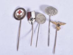 FIVE VARIOUS NAZI GERMANY STICK PINS, these include a RKB pin with Ges Gesch on the reverse, a