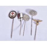 FIVE VARIOUS NAZI GERMANY STICK PINS, these include a RKB pin with Ges Gesch on the reverse, a