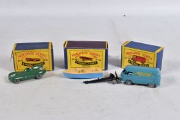 THREE BOXED MATCHBOX SERIES MOKO LESNEY DIE-CAST MODELS, the first a Volkswagen Microvan no. 34,