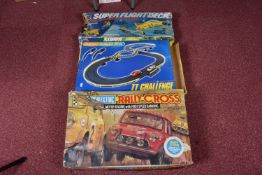 A BOXED SCALEXTRIC RALLY CROSS MODEL MOTOR RACING WITH HIGH SPEED BANKING SET, poorly kept set