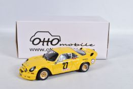 A BOXED OTTO MOBILE RENAULT ALPINE A110 1800S GR.5 1:18 MODEL VEHICLE, numbered OT092 UVI, yellow