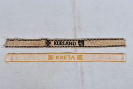 TWO THIRD REICH GERMAN UNIGORM CUFF TITLES, these include KRETA and KURLAND CUFFS, the Kreta is