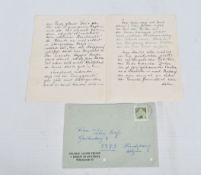 A LETTER AND AN ENVELOPE RELATING TO RUDOLPH HESS, the letter which has previously been folded and