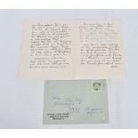 A LETTER AND AN ENVELOPE RELATING TO RUDOLPH HESS, the letter which has previously been folded and