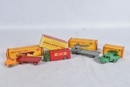 FOUR BOXED DUBLO DINKY DIECAST VEHICLES, Austin Lorry, No.064, Bedford Flat Truck, No.066, A.E.C.