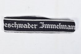 A THIRD REICH GERMAN LUFTWAFFE GESCHWADER IMMELMANN CUFF TITLE, this features silver coloured thread