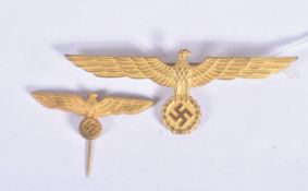 TWO NAZI GERMANY EAGLE PIN BADGES, the first is a stick pin and the second is an officers cap badge,