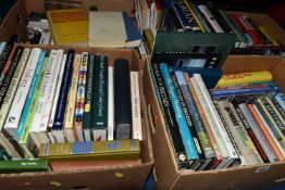 FOUR BOXES OF BOOKS, to include over seventy hardback books and approximately twenty paperbacks,