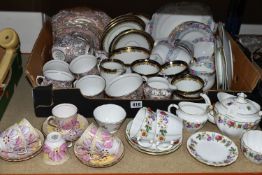 ONE BOX OF TEAWARE, to include Royal Crown Derby 'Melody' pattern teapot, milk jug, sugar bowl,