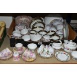 ONE BOX OF TEAWARE, to include Royal Crown Derby 'Melody' pattern teapot, milk jug, sugar bowl,