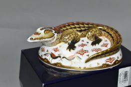 A BOXED ROYAL CROWN DERBY IMARI SIGNATURE EDITION CROCODILE PAPERWEIGHT, introduced 2002, gold