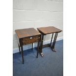 A MAHOGANY DROP LEAF SOFA TABLE, with two drawers, and a mahogany Quartetto nest of three tables (