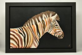 HAYLEY GOODHEAD (BRITISH CONTEMPORARY) 'MR BROWN', a portrait study of a brown striped Zebra,