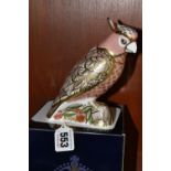 A BOXED ROYAL CROWN DERBY LIMITED EDITION PINK COCKATOO PAPERWEIGHT, no. 895/2500, with gold