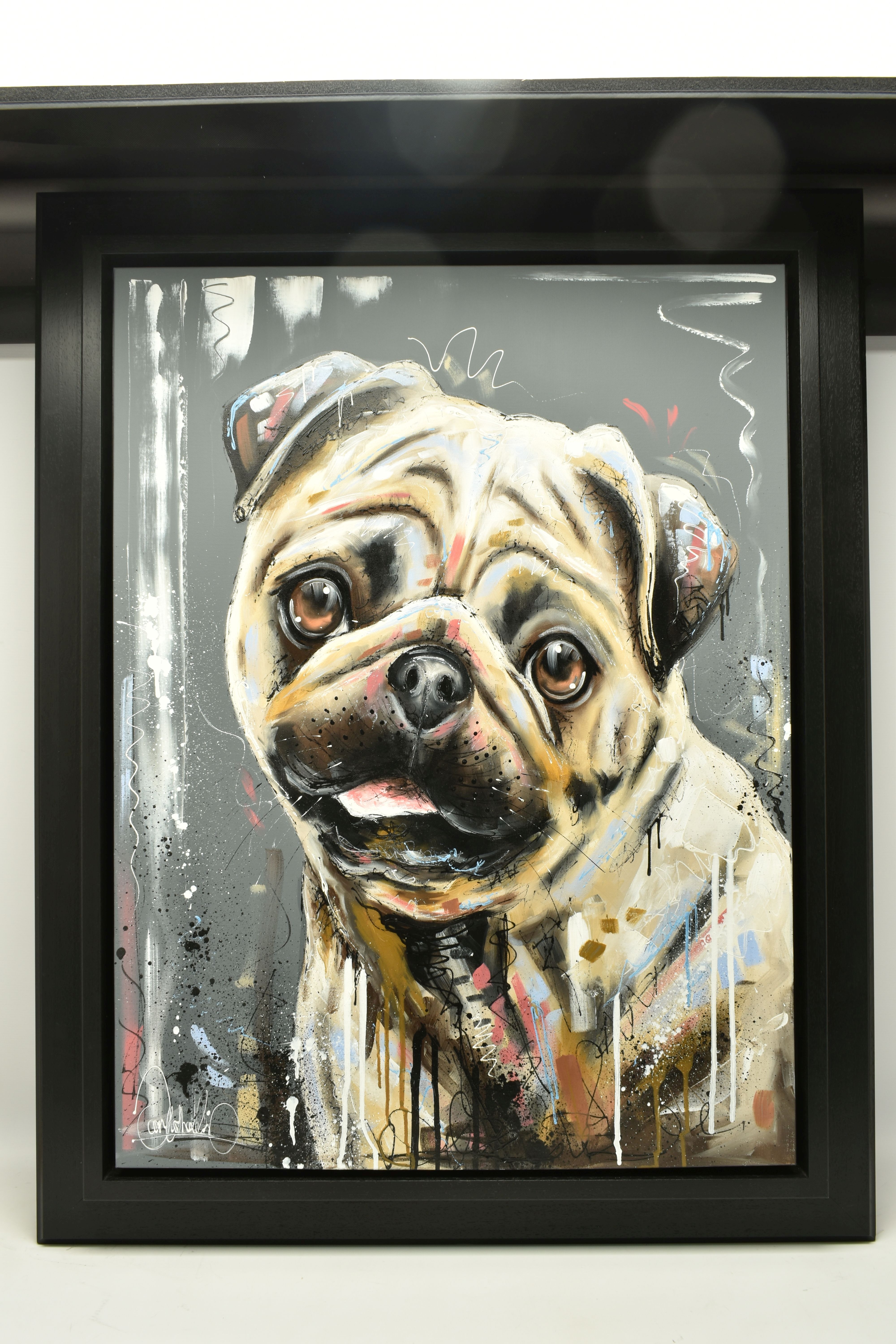 SAMANTHA ELLIS (BRITISH 1992) 'PUG LIFE II', a contemporary style portrait of a dog, signed bottom