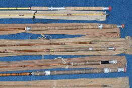 A GROUP OF VINTAGE FISHING RODS, three Aspindale Brothers cane rods in original canvas bags,