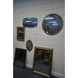 A SELECTION OF WALL MIRRORS, of various styles, materials, and sizes (6)